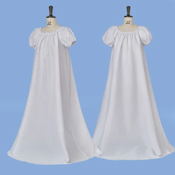 Бяла нощница викторианска рокля в стила на регентството на Джейн Остин, винтажное рокля с висока талия, рокли за чай, рокля Изображение
