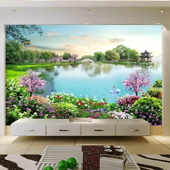 beibehang papier peint Тапети по поръчка, 3D стенопис, многогодишно красиво езеро, туристически живописна фона на телевизор, тапети за дома Изображение
