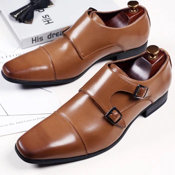 Класически Мъжки Модел Обувки, Обикновена Oxfords с Квадратни Пръсти и Двоен Обтегач, Големи Размери, Луксозна Бизнес Обувки, Zapatos Vestir Hombre Изображение