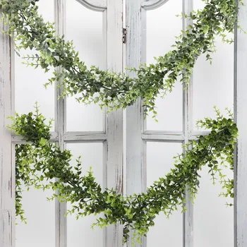 Имитация на стени от ратан Изкуствени Цветя, лозя Зелени растения Листата на таван Изображение
