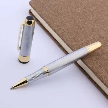 Висококачествена метална химикалка писалка 250 от неръждаема стомана със златен клипс 0,5 мм, черна чернильная дръжка за презареждане на Офис Изображение