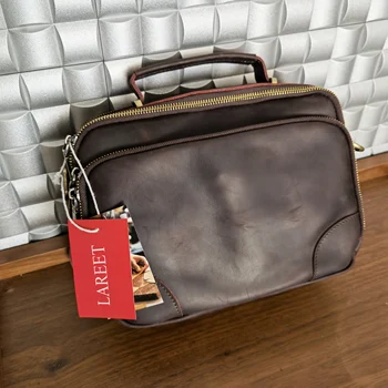 Пътни чанти LAREET от естествена кожа, модерен ежедневни чанти, мъжки бизнес чанти-незабавни посланици, мъжка чанта през рамо Изображение