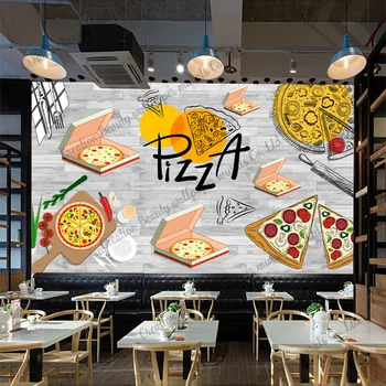 Обичай тапети за пица с ръчно рисувани, Индустриален декор, стенопис, Ресторант за бързо хранене, Снек-бар, 3D тапети Papel De Parede Изображение