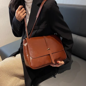 Реколта чанта през рамо за жени, тенденция дизайнерска кожена чанта през рамо голям капацитет 2022 г., чанти и портмонета Изображение