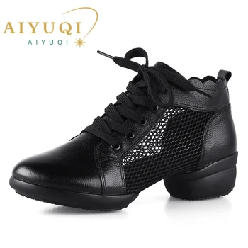 AIYUQI, танцови обувки, дамски обувки от естествена кожа, лятото 2023, нова дамски обувки за танци, окото дишащи дамски обувки за танци дантела, съвременни танцови обувки Изображение