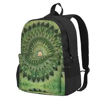 Зелено цвете лотос, мандала, модерен пътен лаптоп, училище, раница, чанта, изкуство Шакти, свещен символ Ω, геометрични Третото око, Лотос Изображение