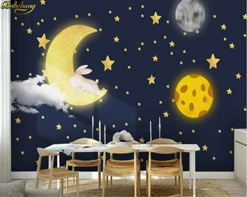 beibehang Потребителски 3D тапети стенопис скандинавски минималистичен карикатура луна звезди космос детска стая фон на стената papel de parede Изображение
