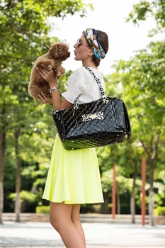 Черна Чанта-переноска за домашните кучета от изкуствена памучен плат с бродерия, модерна чанта за малки кученца Изображение