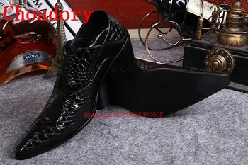 Choudory/ново записване, обувки от крокодилска кожа, мъжки черни обувки от лачена кожа, oxfords на висок ток с шнур, на официалната обувки за мъже, големи размери Изображение