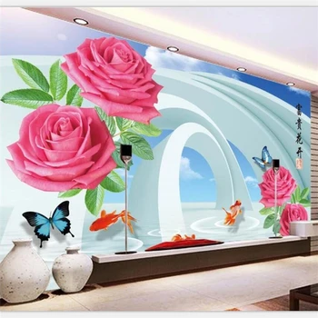 тапети beibehang по поръчка, големи висококачествени модерни минималистичные триизмерни рози, 3D пространство, телевизор, заден коридор, стената на мечтите Изображение