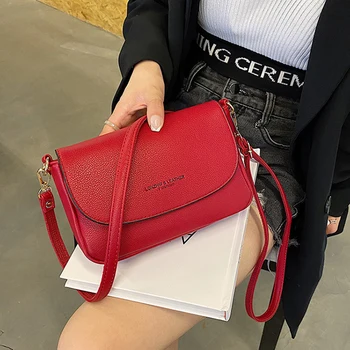Модерен женски подарък от изкуствена кожа с корейски модел личи, малка однотонная проста ежедневна чанта през едно рамо, луксозна, ръчно женствена чанта за момичета Изображение