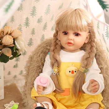 Кукла Реборн 55 см, жълти панталони с каишка, стоп-моушън момиче за детски играчки, подарък за рожден Ден, детски празник Изображение
