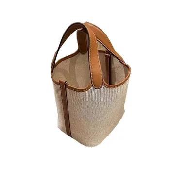 Чанта платно кошница дамски универсална чанта кофа Чанта 2022 нов голям капацитет текстурный контраст на цветовете чанта Изображение