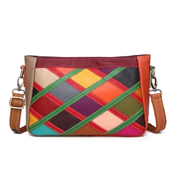 Нова дамски клетчатая чанта-тоут от естествена кожа в ярки цветове, модерна чанта през рамо от естествена телешка кожа, дамски чанти-клатчи за момичета Изображение