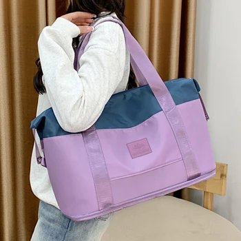 Дамски чанта за фитнес, голяма голям Оксфорд чанта за фитнес, женствена чанта за пазаруване, чанта-тоут, пътни чанти Изображение