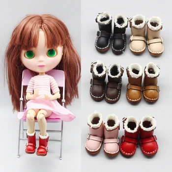 1 чифт кожени мини куклен сапожек за 1/6 кукли Blyth Обувки са подходящи за 1/8 играчка обувки BJD аксесоари Изображение