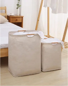Сгъваема чанта за количка за съхранение на бельо в минималистичном стил с дървена дръжка Изображение