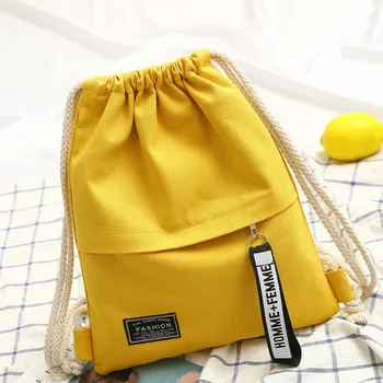 1 предмет, холщовая училищна чанта, раница с двойно през скута шнурком, джоб на съвсем малък, преносим Случайни раница, женски Мъжки раница за пътуване Изображение