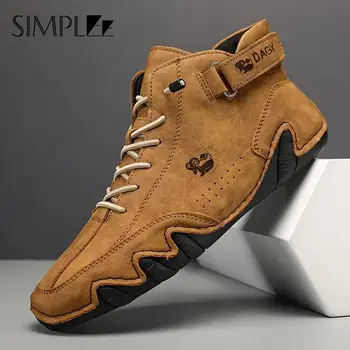 Ежедневни обувки за Мъже, Вулканизированная обувки, Модни Кожени Удобни Обувки в Римски стил дантела, Улични Мъжки Тенис маратонки, Zapatillas Hombre Изображение