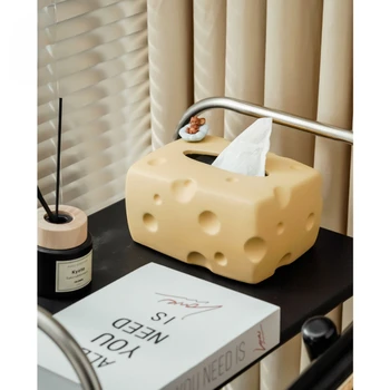 Керамични кутии за салфетки от крема сирене, домакински инструменти, творческа обстановка за дневна със светлини Advanced Sense Light, луксозна кутия за салфетки Изображение
