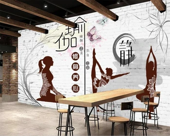 wellyu Потребителски тапети 3d индивидуалност тухлена стена клон студио йога на открито фитнес клуб фон декорация на стени от папие-маше Изображение