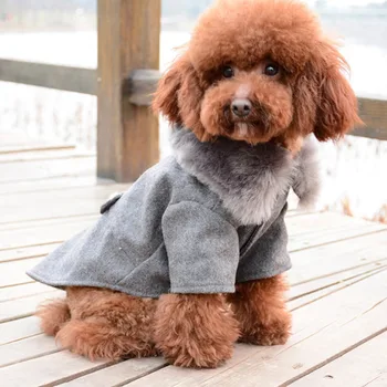 Зимни дрехи за кучета, яке с кожа яка за котки, палто, пуловер, приятна мека облекло за кутрета за малки до средни кучета, домашни любимци, Изображение