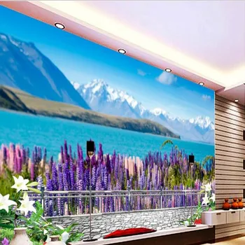 мащабната фреска wellyu на поръчка топли и елегантни цветове лавандула, на фона на телевизор, стенни тапети papel de parede Изображение