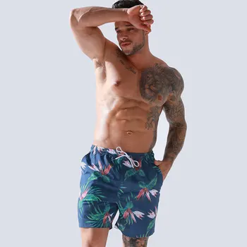 Мъжки удобни плажни шорти с модерен цветен принтом, дишащи бързо съхнещи меки плажни шорти, ежедневни шорти за бягане на съвсем малък Изображение