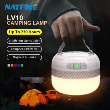 Лампа за къмпинг NATFIRE LV10 USB C, Акумулаторна батерия 230 часа работа с 5 цветя Фенерче за работа на открито лампи и палатки авариен фенер Изображение
