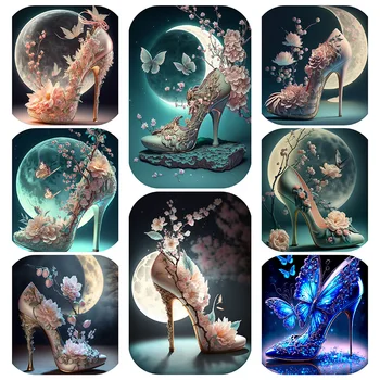 Ново записване, фантазийные обувки с пеперуди, диамантена живопис, мозайка, диамантена бродерия, обувки на принцесата на Мечтите си, 5D кръст бод A304 Изображение