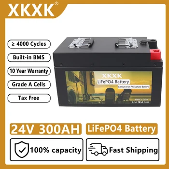 Батерия LiFePO4 24V 100Ah 200Ah 300Ah Вградена литиево-желязо-фосфатный елемент BMS 4000 + цикли за къмпинг на открито от количка за голф, Слънчеви батерии Изображение