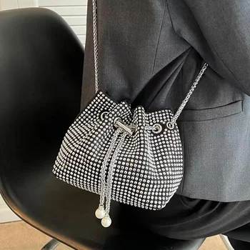 Модни нишевая малка чанта, дамска чанта за през рамо с ярки диаманти, популярен в Интернет, bag-чанта на верига Изображение