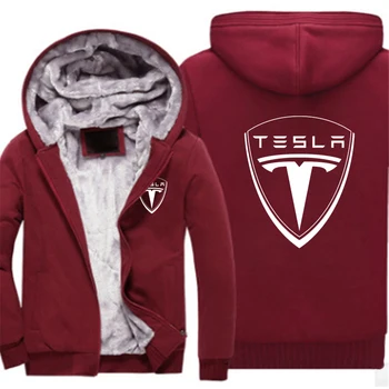 Есен-Зима 2023, Нови блузи с логото на автомобил Tesla, сгъстено качулки в стил мозайка, мъжки градинска облекло с качулка на памучна подплата, популярни качулки Изображение