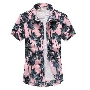 2019 Нови модни ризи Slim Fit с флорални принтом, мъжки ежедневни риза с къс ръкав, мъжки хавайска риза, плажно облекло, риза Homme Изображение