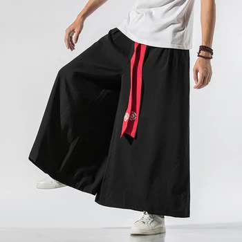 Панталони-бегунки от памук, свободни, широки, мъжки 2023, ленени панталони в китайски стил в стил ретро, мъжки непалски халат с голям промежностью Изображение