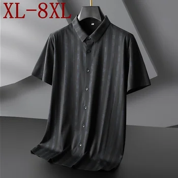 7XL 8XL 6XL Нова Лятна Висококачествена Дишаща Риза От Ледената Коприна, Мъжки Марка Дрехи, Модни Свободни Мъжки Ризи, Ежедневни ризата homme Изображение
