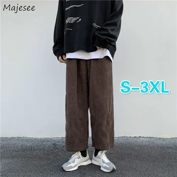 Мъжки Ежедневни панталони плюс Размер 3XL, обикновена вельветовые прави панталони, мъжки свободни Ins, стилни еластична талия, модни градинска облекло в корейски стил Изображение