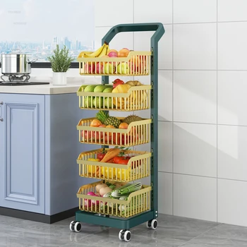 Кухненски колички, подови стелаж за плодове и зеленчуци, кухненски мебели, универсална количка на колела, лесен многопластови стелажи за съхранение Изображение
