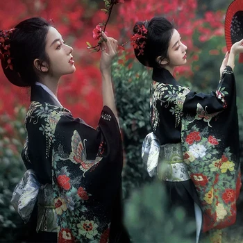 Кимона, секси вечерна рокля, традиционен костюм, кимона Юката, Cosplay, Японската фотография, ретро, малко блуза с вибрираща ръкав, рокля Изображение