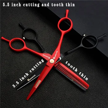 Ножици за фризьорски салон ASHADOW Професионални ножици за фризьорски салон, плоски ножици за рязане на зъбите, 5,5-инчов ножици за коса, домакински ножици Изображение