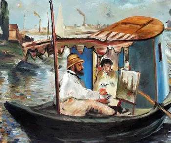 Картината е на известния художник Клод Моне, работещ на своята лодка в Аржантее Работа на Едуард Мане Пейзаж с маслени Бои Стенен декор Изображение