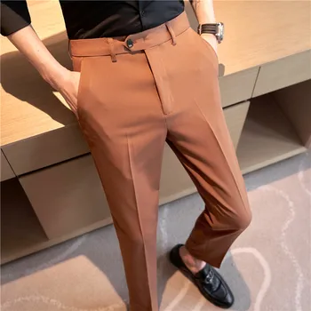 Мъжки Нови костюмные панталони с високо качество, обикновена, приталенные, бизнес, мода, големи ежедневни панталони, еластични, приталенные, социални, официални панталони Изображение
