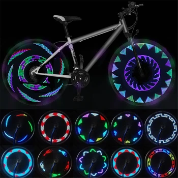 30 Режима на осветление на велосипедни спици 14 led гуми, Светкавица клапан гуми, Двустранен Индукционная осветление колело на велосипеда за нощно каране, Аксесоари за колоездене Изображение