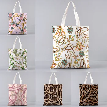 Луксозен дамски холщовая чанта с изображение, козметична чанта за пазаруване, Памучни чанти, Чанта за книги за момичета Изображение