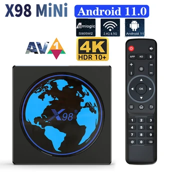 X98 Mini Smart TV Box Android 11,0 4GB32GB 64GB Amlogic S905W2 5G Двойна Wifi AV1 HDR 4K мултимедиен плейър Google Voice телеприставка W2 Изображение