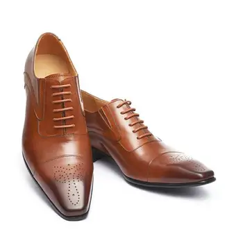 Мъжки класически Бизнес кожени обувки в британския стил, мъжки обувки-дерби в Ретро стил, Офис обувки на плоска подметка, мъжки oxfords за Сватбени партита, Размерът на ЕС 38-48 Изображение