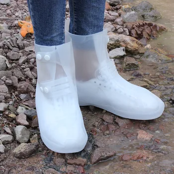 1 Чифт защитни водонепропускливи обувки, чанта за обувки Унисекс, дождевики с катарама, високи мини удебелени седалка за дъждовна обувки Изображение
