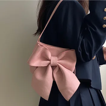 Дамски Индивидуална стилна чанта за рамо с голям розов нос за момичета, дамски скъпа замшевая чанта с възел на пеперуда, в чантата си под мишниците Изображение