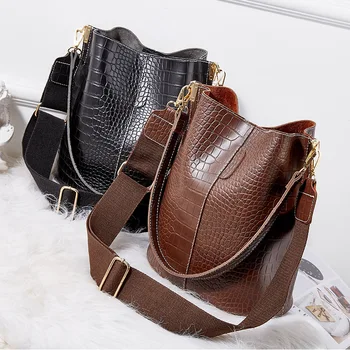 Реколта чанта през рамо с крокодиловым модел за жени 2021, трендови дизайнерски чанти на рамо, изкуствена кожа, голяма чанта голям-кофа Изображение