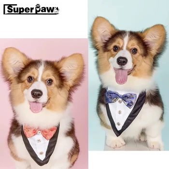 Вратовръзка за момчето и кучето нашийник за кучета, сватбен костюм, папийонка, Аксесоари за домашни кучета, Пудел Bichon, Мопс, Дрехи за френски булдог ZZC04 Изображение